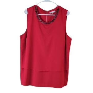 Calvin Klein Red Beaded Sleeveless Blouse Tiered Size 1X